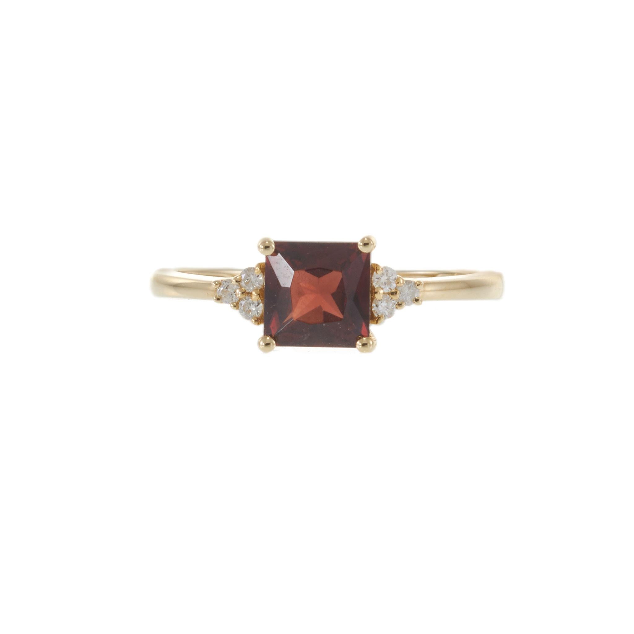 14KT Yellow Gold Square Garnet and Diamond Ring