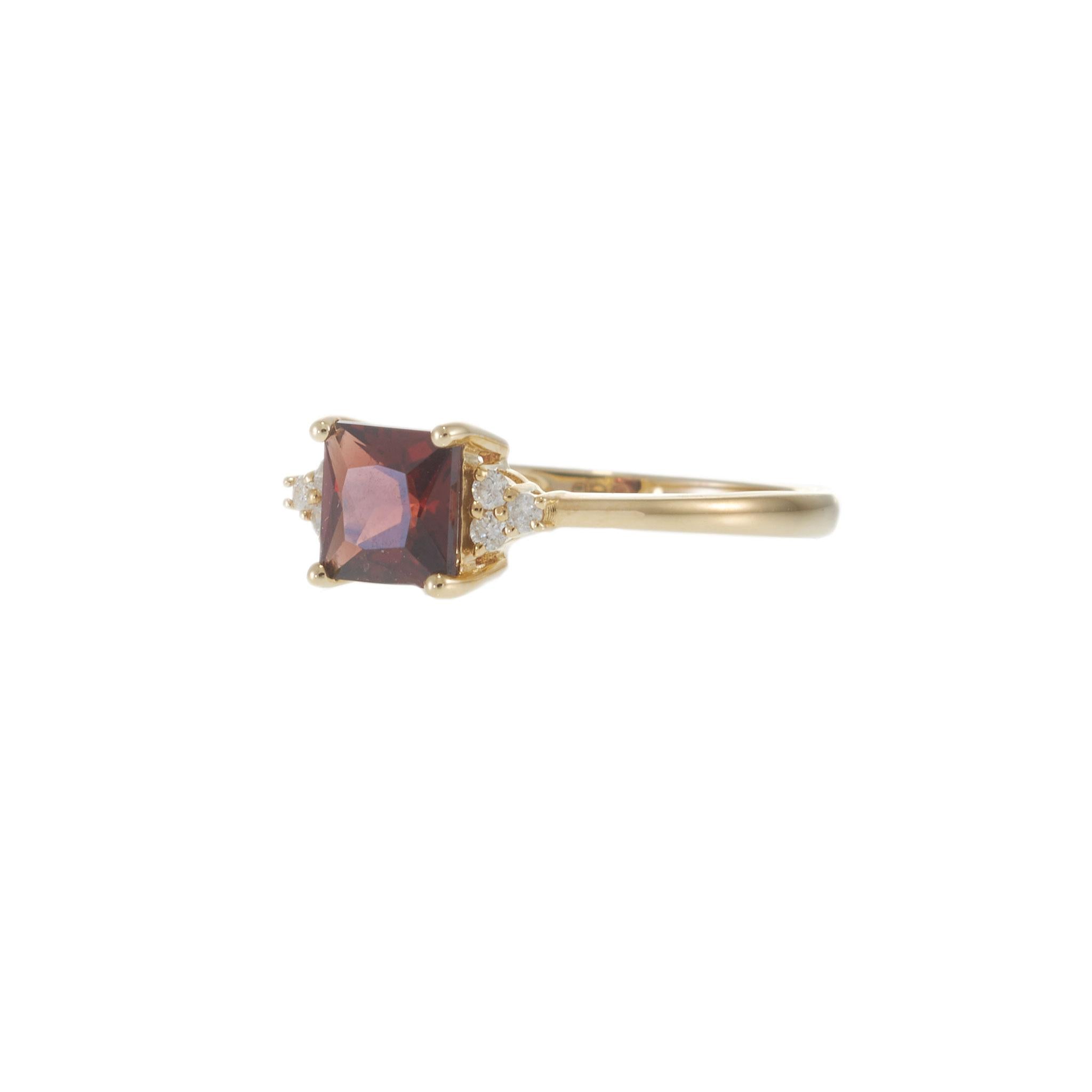 14KT Yellow Gold Square Garnet and Diamond Ring