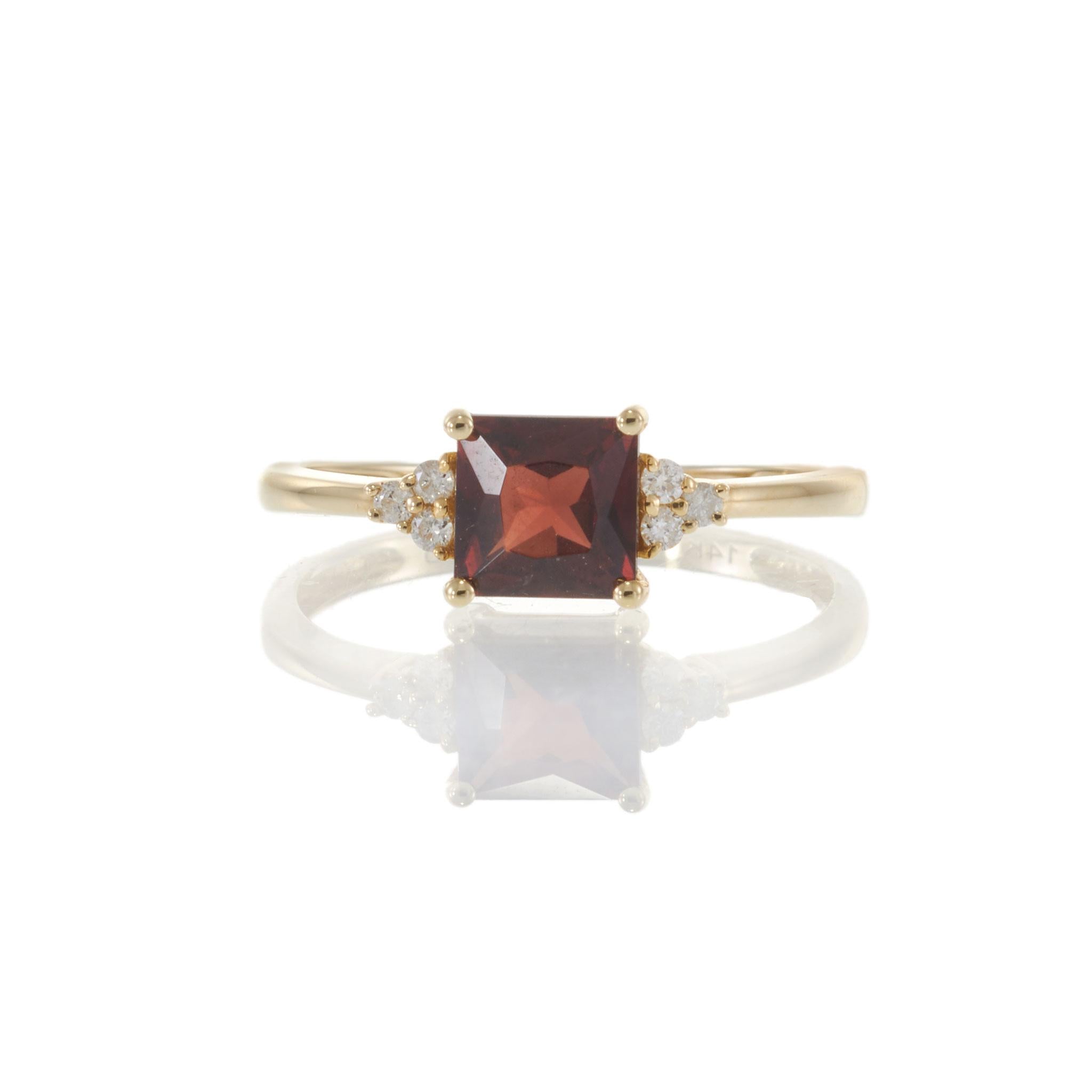 14KT Yellow Gold Square Garnet and Diamond Ring