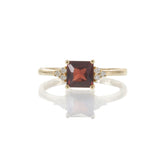 14KT Yellow Gold Square Garnet and Diamond Ring