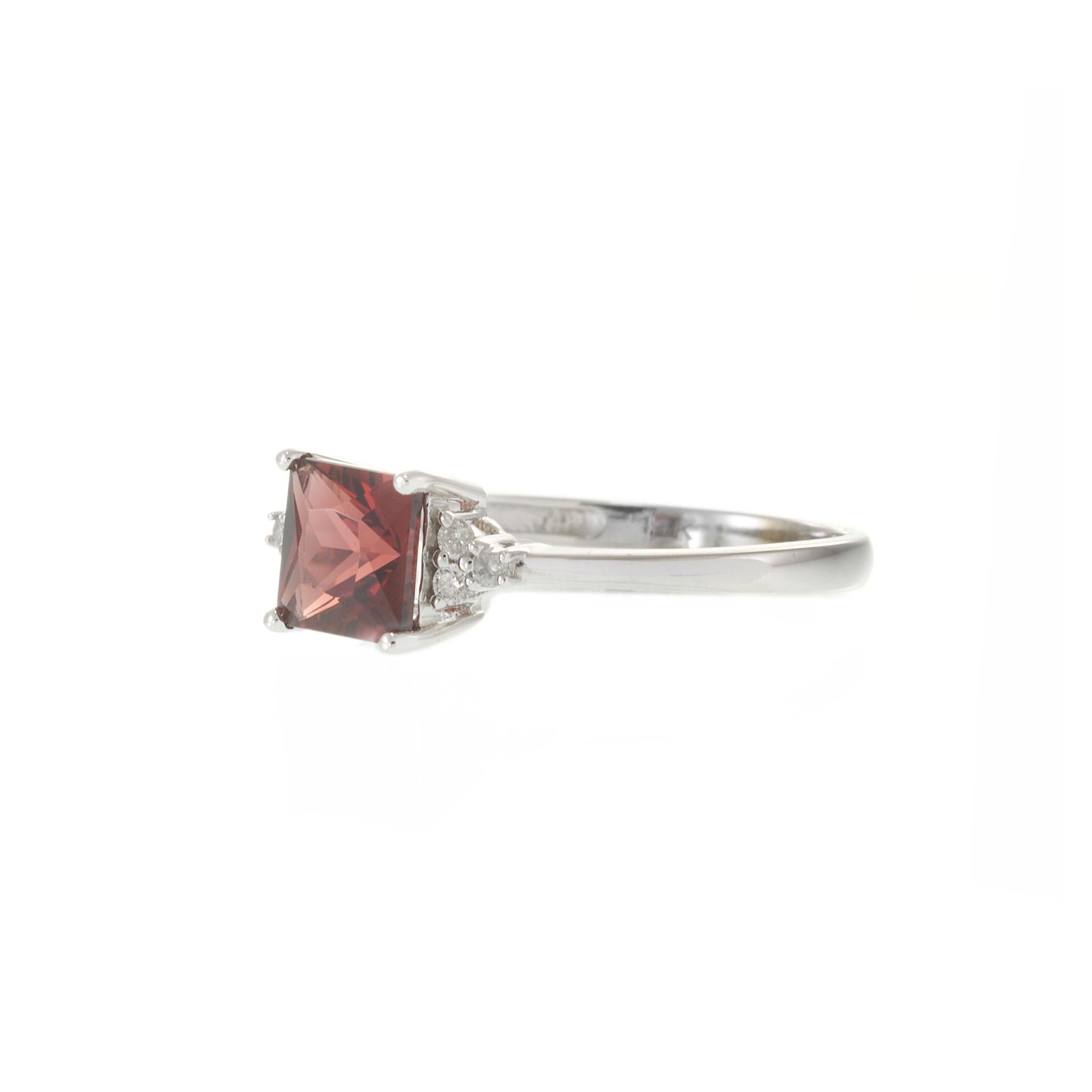 14KT White Gold Square Cut Garnet and Diamond Ring