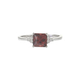 14KT White Gold Square Cut Garnet and Diamond Ring