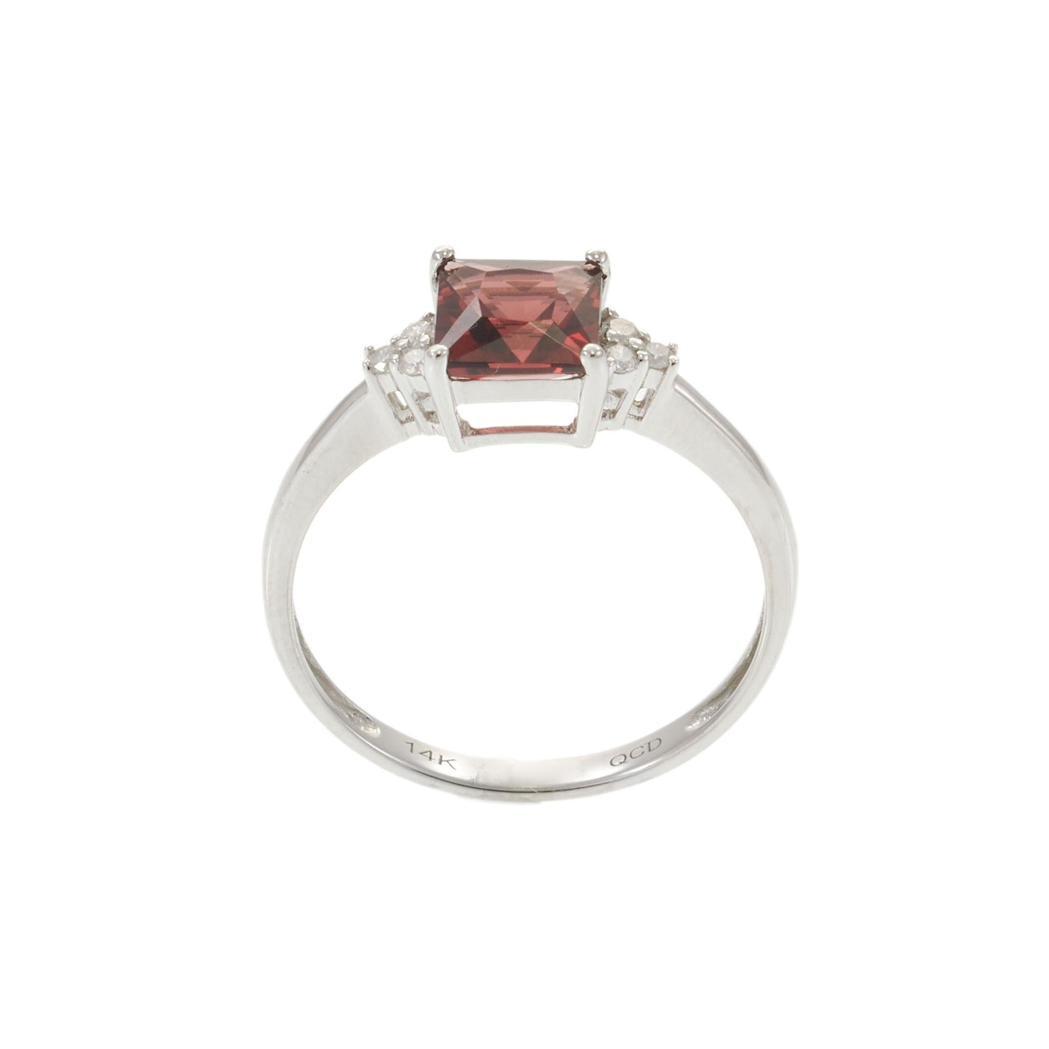 14KT White Gold Square Cut Garnet and Diamond Ring