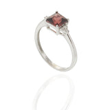 14KT White Gold Square Cut Garnet and Diamond Ring