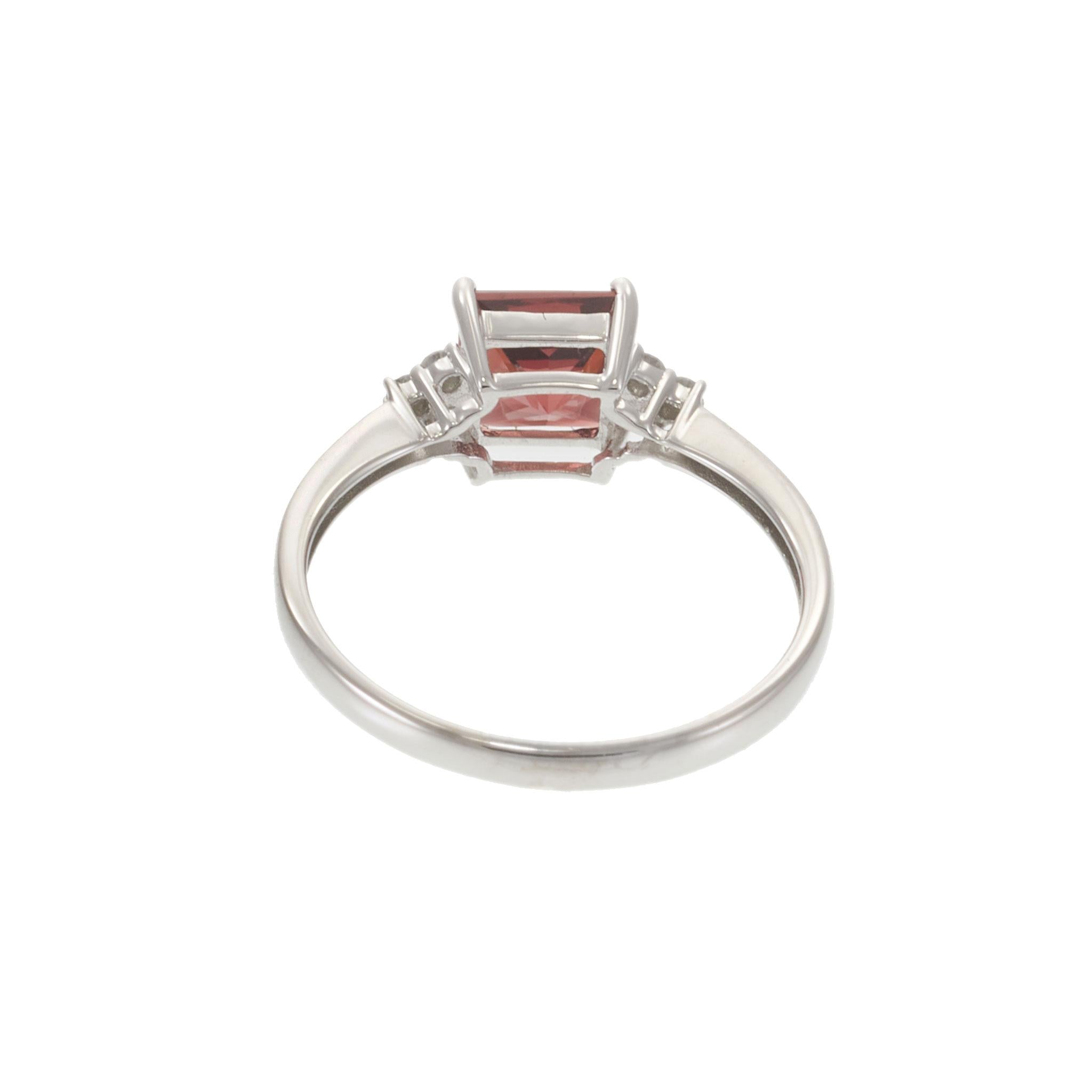 14KT White Gold Square Cut Garnet and Diamond Ring