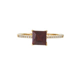 14KT Yellow Gold Square Cut Garnet and Diamond Pavé Ring