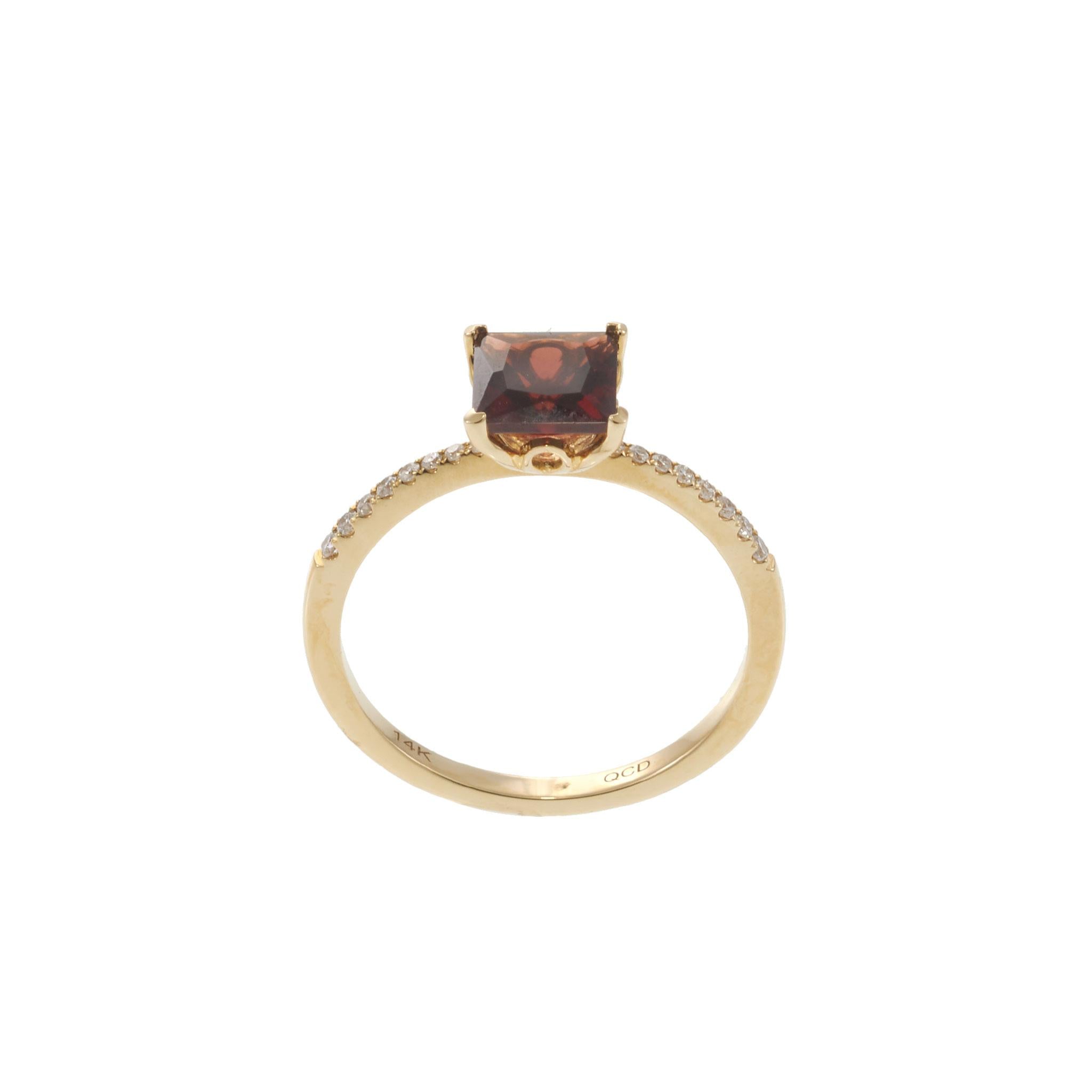 14KT Yellow Gold Square Cut Garnet and Diamond Pavé Ring