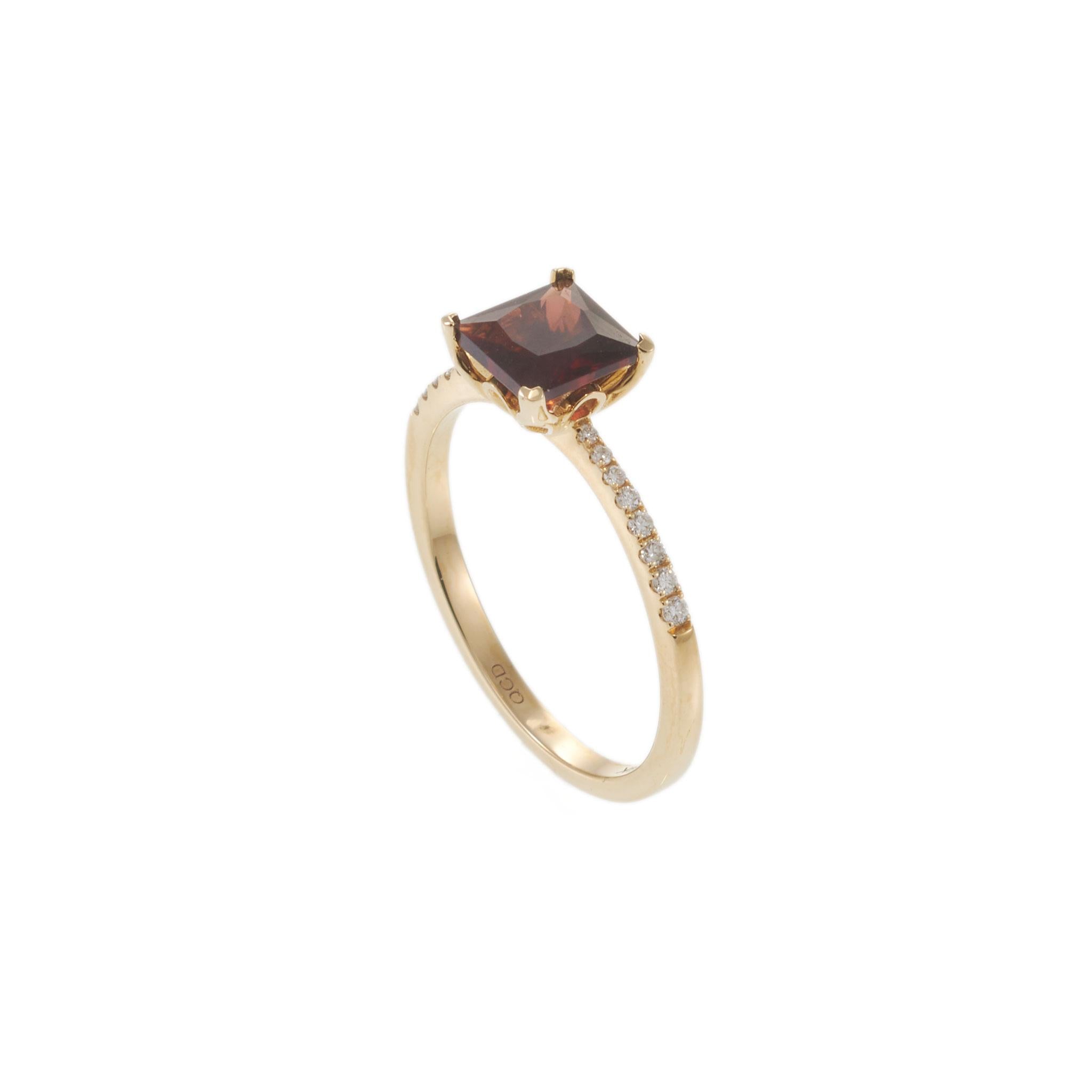 14KT Yellow Gold Square Cut Garnet and Diamond Pavé Ring