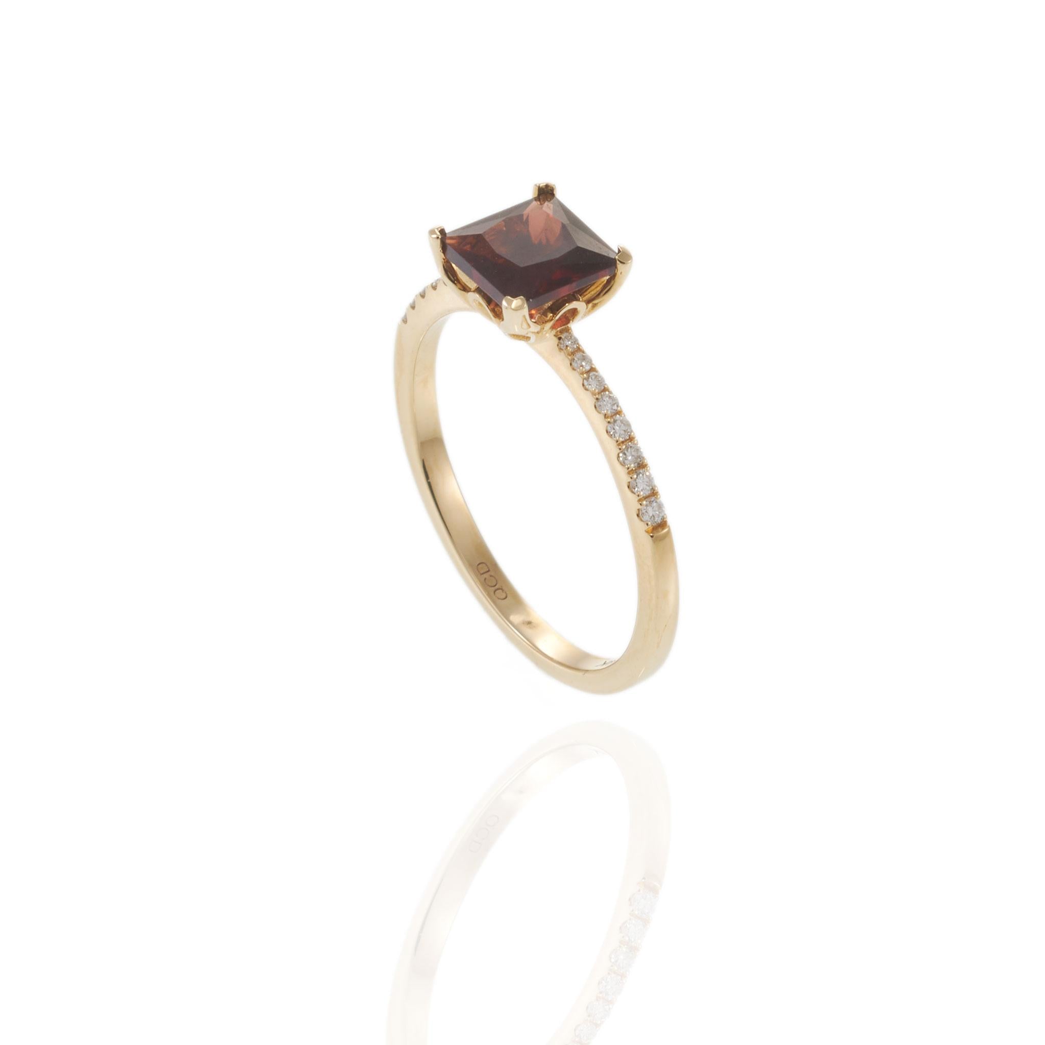 14KT Yellow Gold Square Cut Garnet and Diamond Pavé Ring