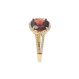 14KT Yellow Gold 4.21CT Round Garnet Diamond Halo Split Shank Ring