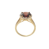 14KT Yellow Gold 4.21CT Round Garnet Diamond Halo Split Shank Ring