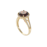 14KT Yellow Gold 4.21CT Round Garnet Diamond Halo Split Shank Ring