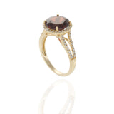 14KT Yellow Gold 4.21CT Round Garnet Diamond Halo Split Shank Ring