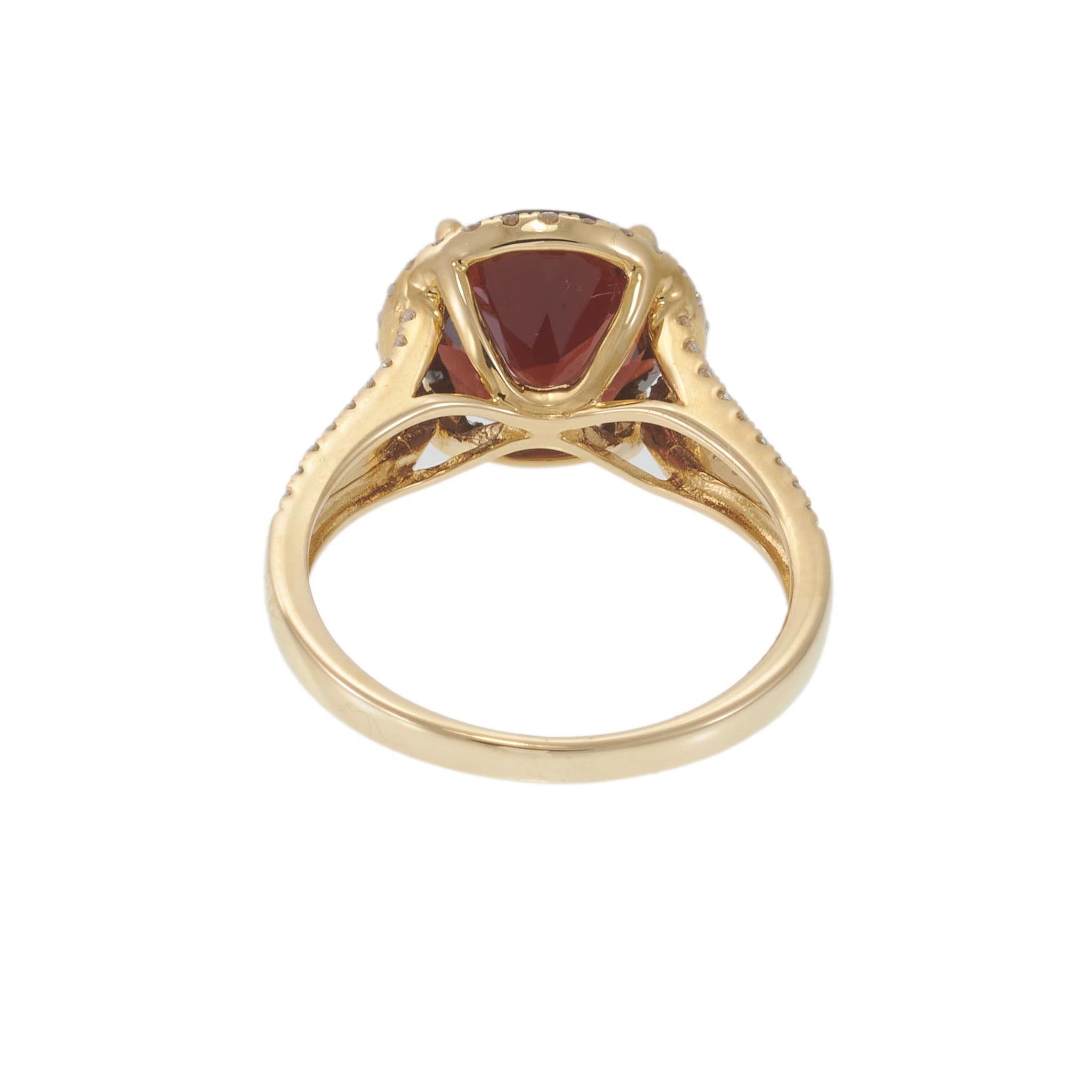 14KT Yellow Gold 4.21CT Round Garnet Diamond Halo Split Shank Ring