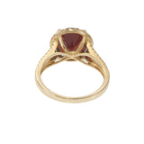 14KT Yellow Gold 4.21CT Round Garnet Diamond Halo Split Shank Ring