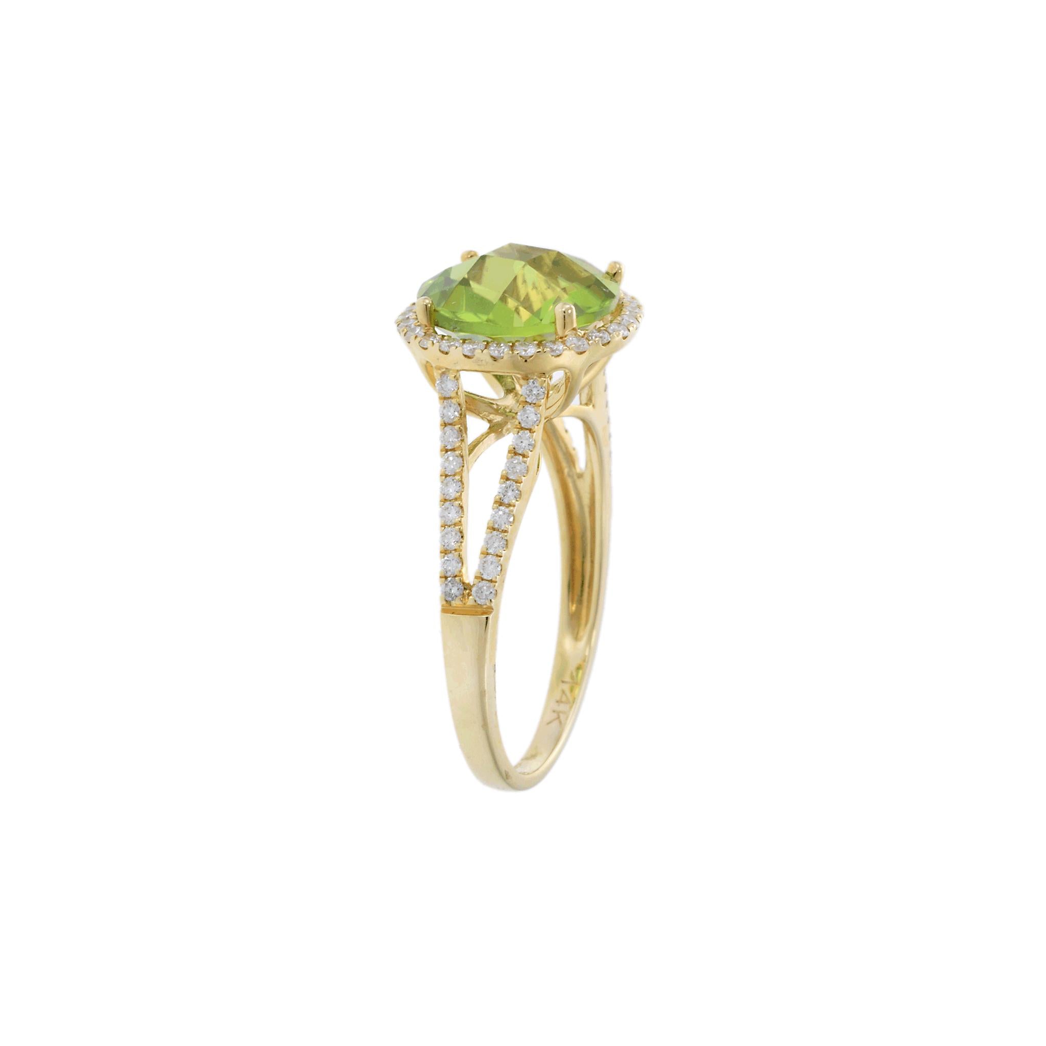 14KT Yellow Gold Peridot and Diamond Ring