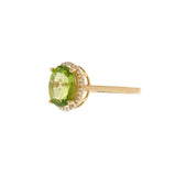 14KT Yellow Gold Oval Peridot Diamond Halo Ring Plain Shank