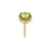 14KT Yellow Gold Oval Peridot Diamond Halo Ring Plain Shank