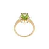 14KT Yellow Gold Oval Peridot Diamond Halo Ring Plain Shank