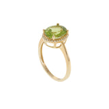 14KT Yellow Gold Oval Peridot Diamond Halo Ring Plain Shank