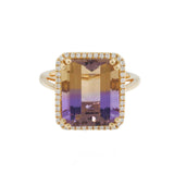 Ametrine and Diamond Halo Ring in 14K Yellow Gold