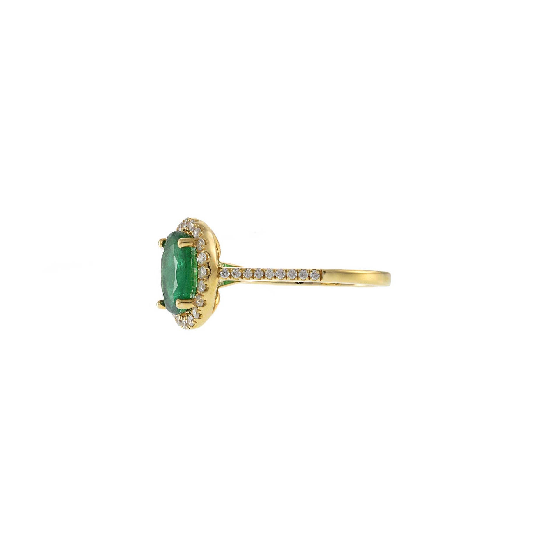 14KT Yellow Gold Oval Cut Emerald and Diamond Halo Ring