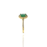 14KT Yellow Gold Oval Cut Emerald and Diamond Halo Ring