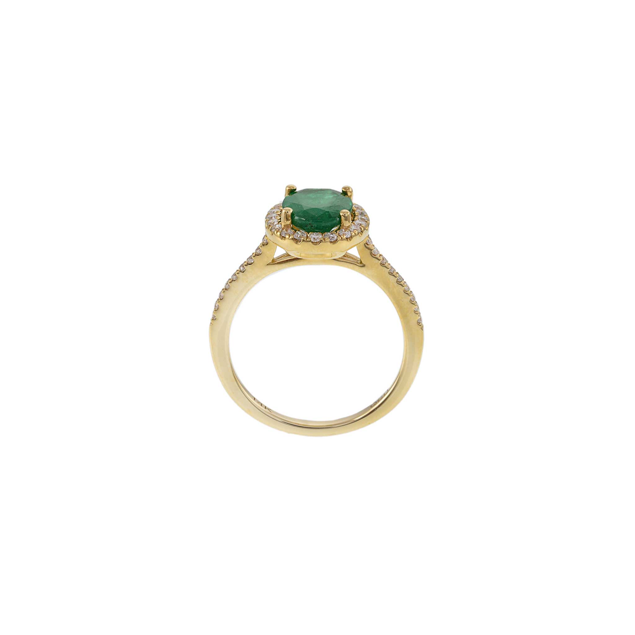 14KT Yellow Gold Oval Cut Emerald and Diamond Halo Ring