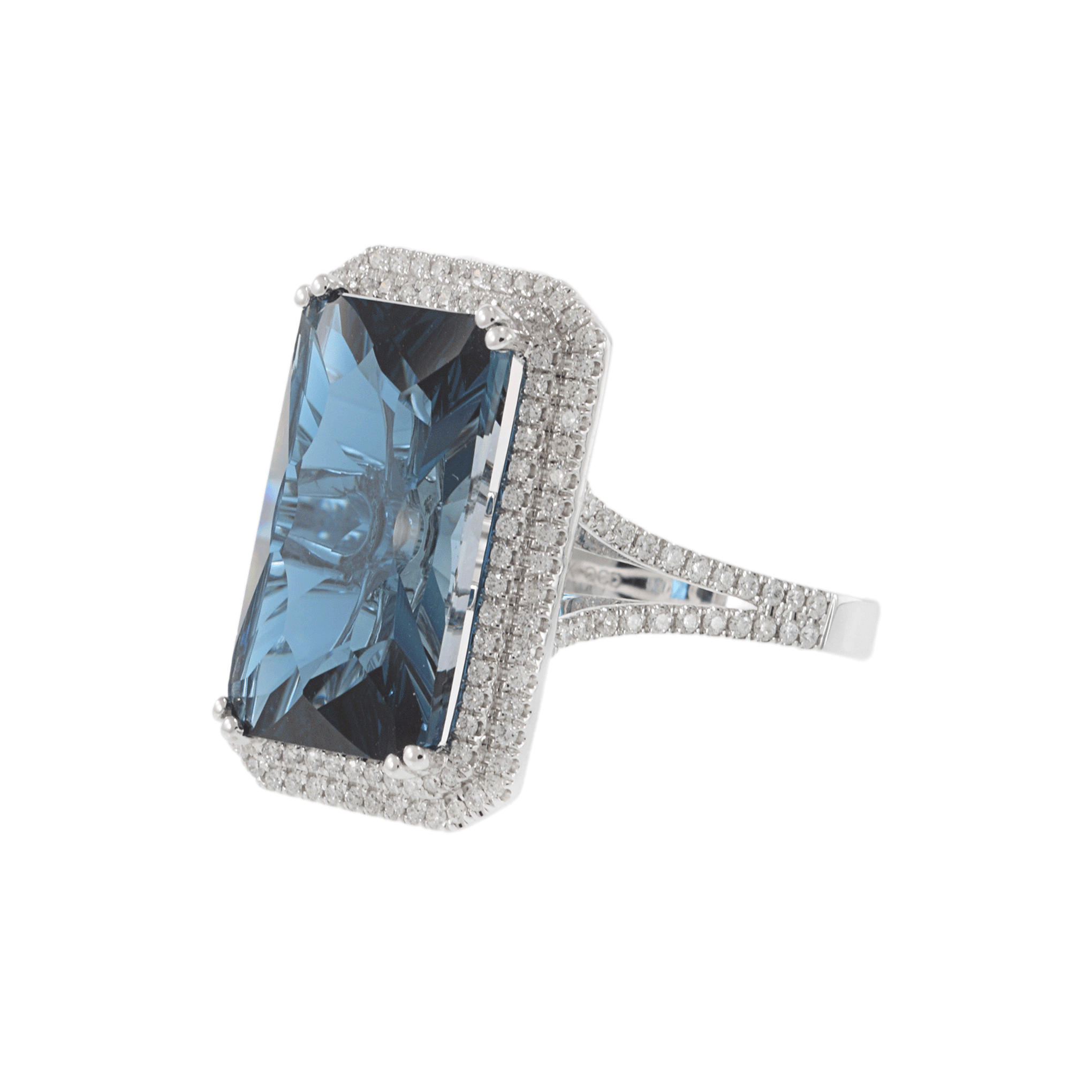 14KT White Gold London Blue Topaz and Diamond Double Halo Ring