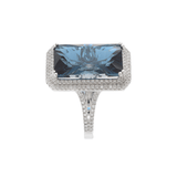 14KT White Gold London Blue Topaz and Diamond Double Halo Ring