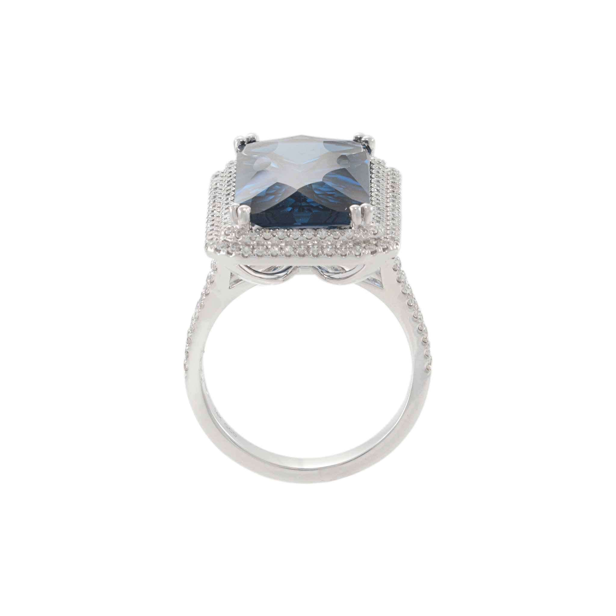 14KT White Gold London Blue Topaz and Diamond Double Halo Ring