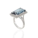 14KT White Gold London Blue Topaz and Diamond Double Halo Ring