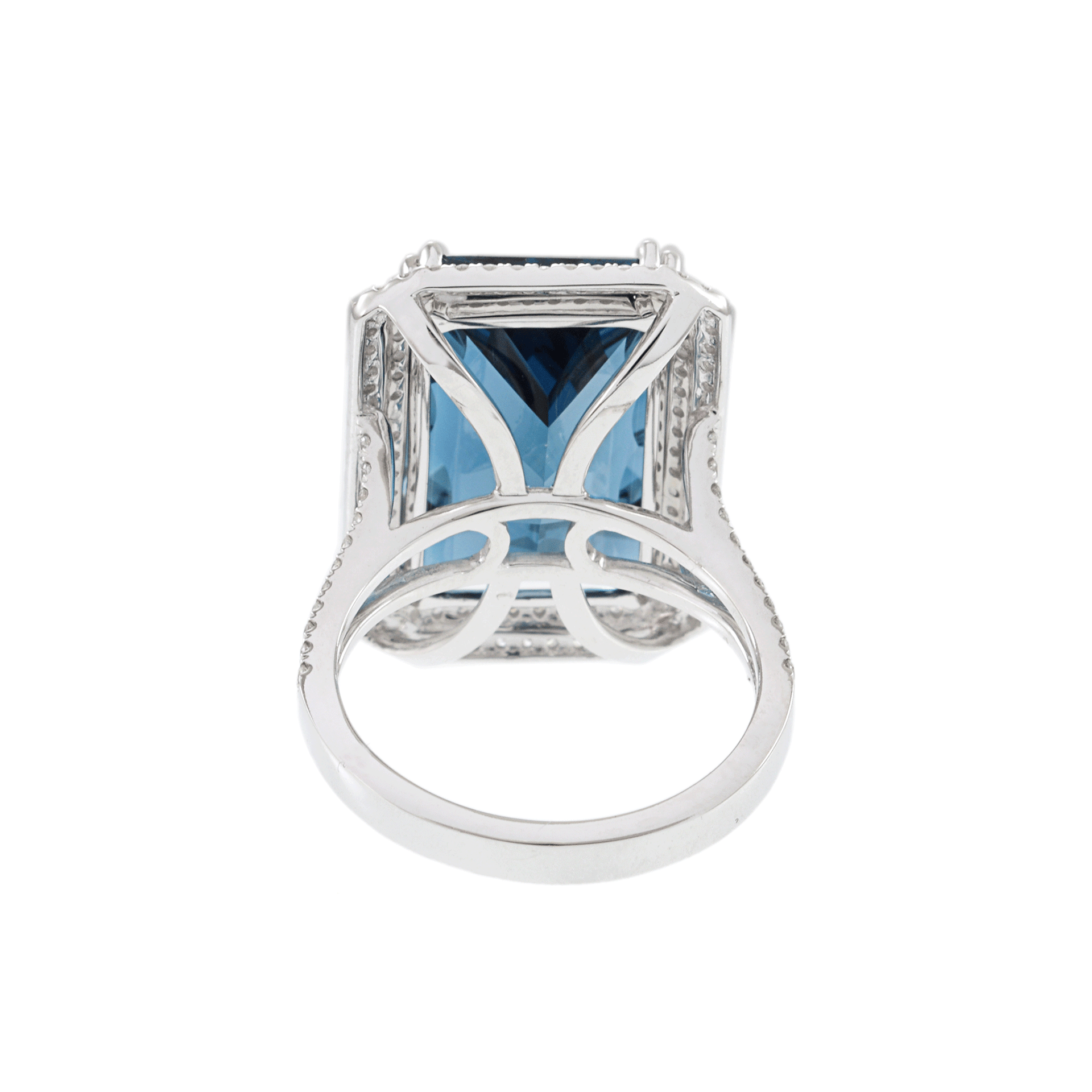 14KT White Gold London Blue Topaz and Diamond Double Halo Ring