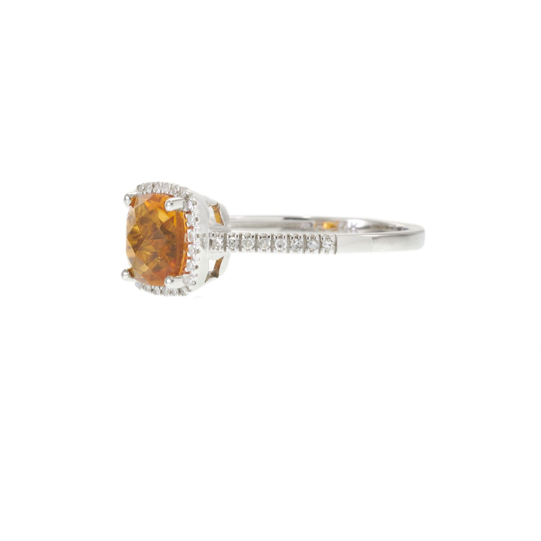 14KT White Gold Checkerboard Citrine and Diamond Square Halo Ring