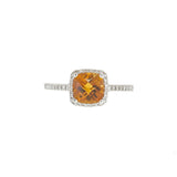 14KT White Gold Checkerboard Citrine and Diamond Square Halo Ring
