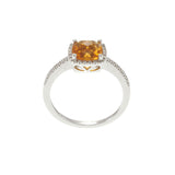 14KT White Gold Checkerboard Citrine and Diamond Square Halo Ring
