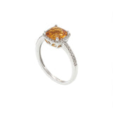 14KT White Gold Checkerboard Citrine and Diamond Square Halo Ring