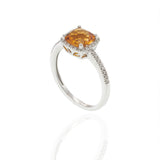 14KT White Gold Checkerboard Citrine and Diamond Square Halo Ring