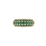 14KT Yellow Gold Checkerboard Emeralds and Diamond Dome Ring