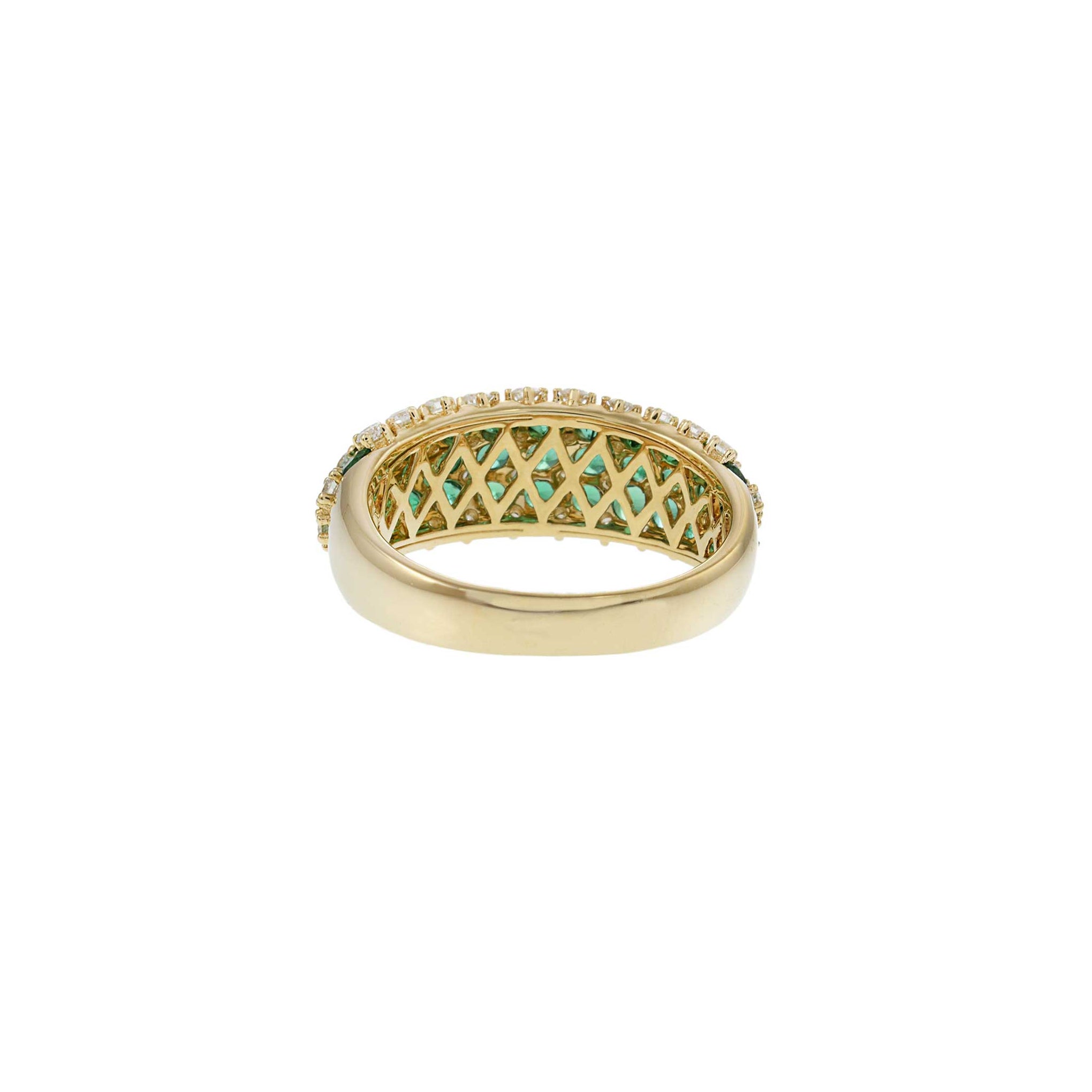 14KT Yellow Gold Checkerboard Emeralds and Diamond Dome Ring