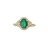 14KT Yellow Gold Oval Cut Emerald and Diamond Halo Ring