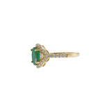 14KT Yellow Gold Oval Cut Emerald and Diamond Halo Ring