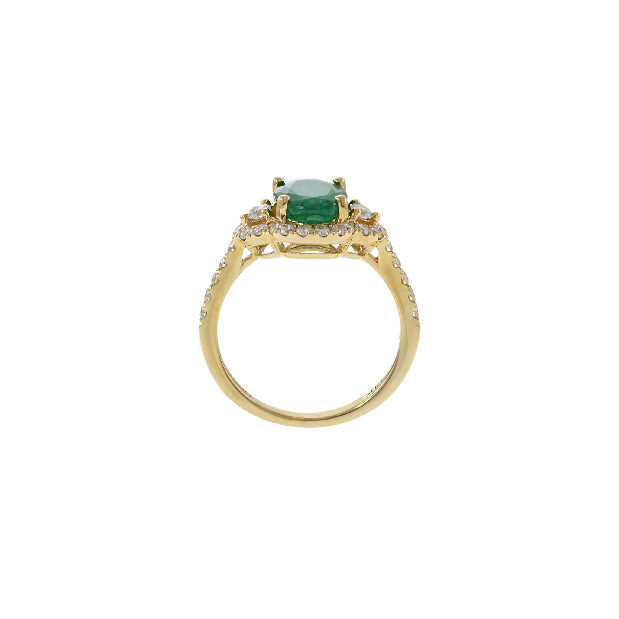 14KT Yellow Gold Oval Cut Emerald and Diamond Halo Ring