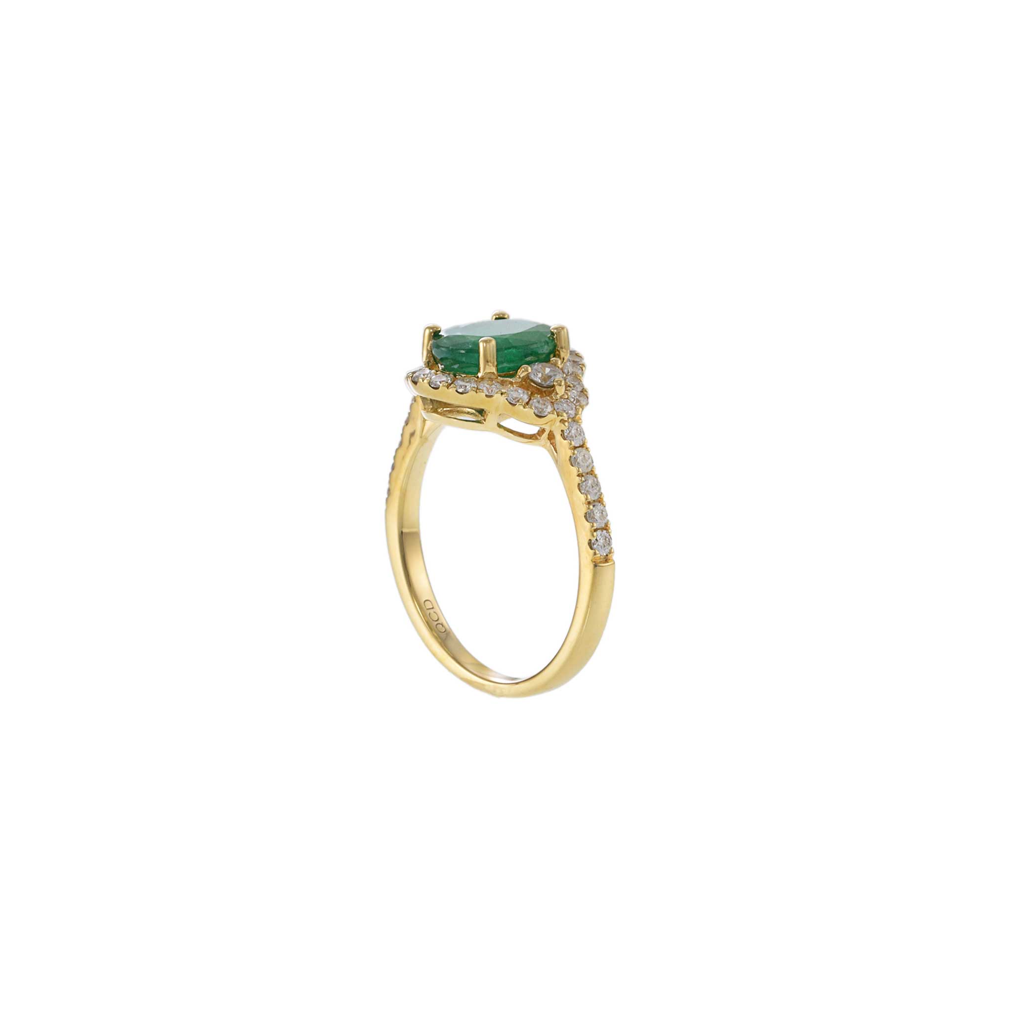 14KT Yellow Gold Oval Cut Emerald and Diamond Halo Ring