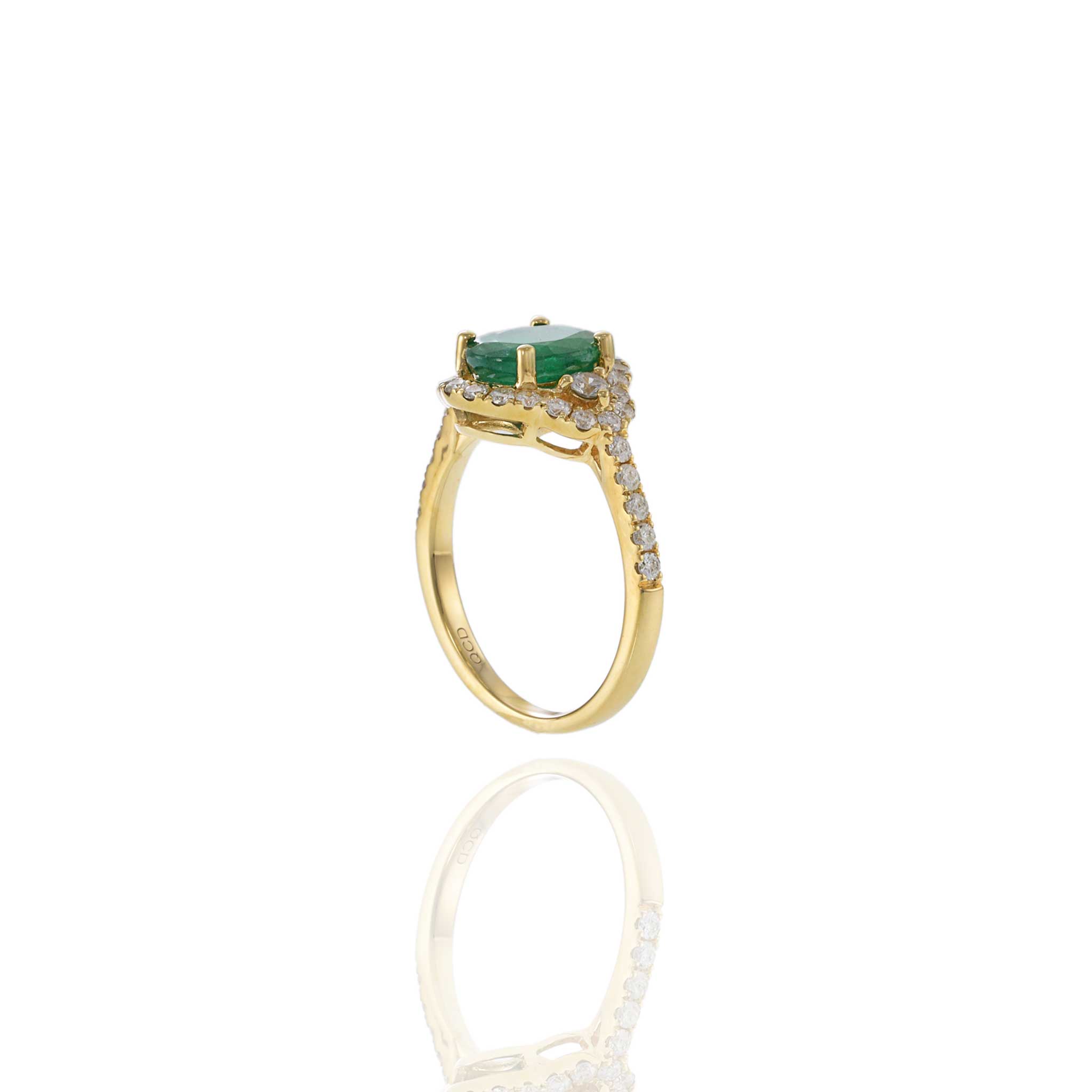 14KT Yellow Gold Oval Cut Emerald and Diamond Halo Ring