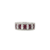 14KT White Gold Ring with Alternating Round Cut Diamonds and Rubies