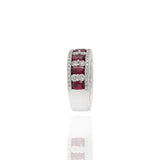 14KT White Gold Ring with Alternating Round Cut Diamonds and Rubies