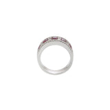 14KT White Gold Ring with Alternating Round Cut Diamonds and Rubies