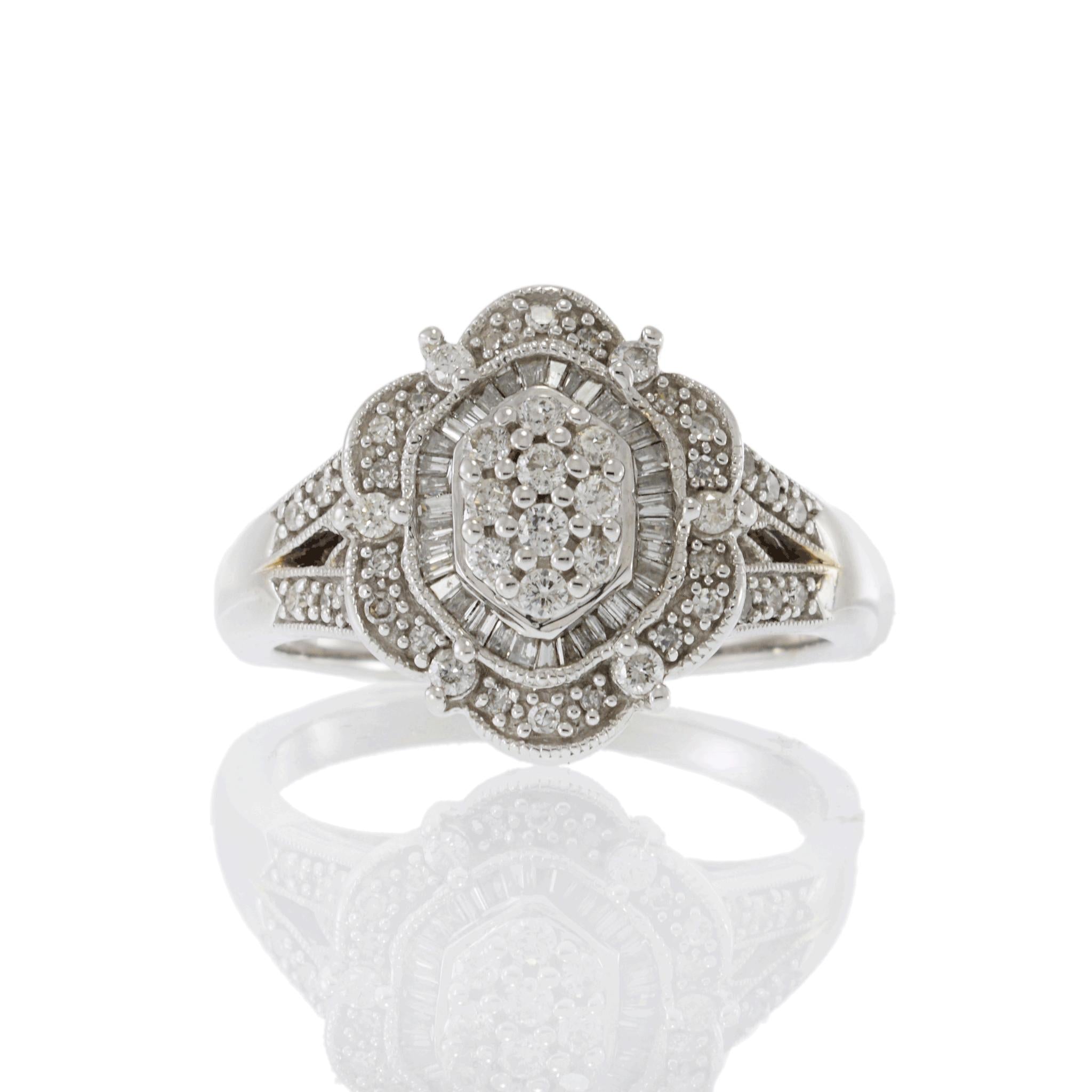 Estate 14KT White Gold Deco Style Diamond Ring