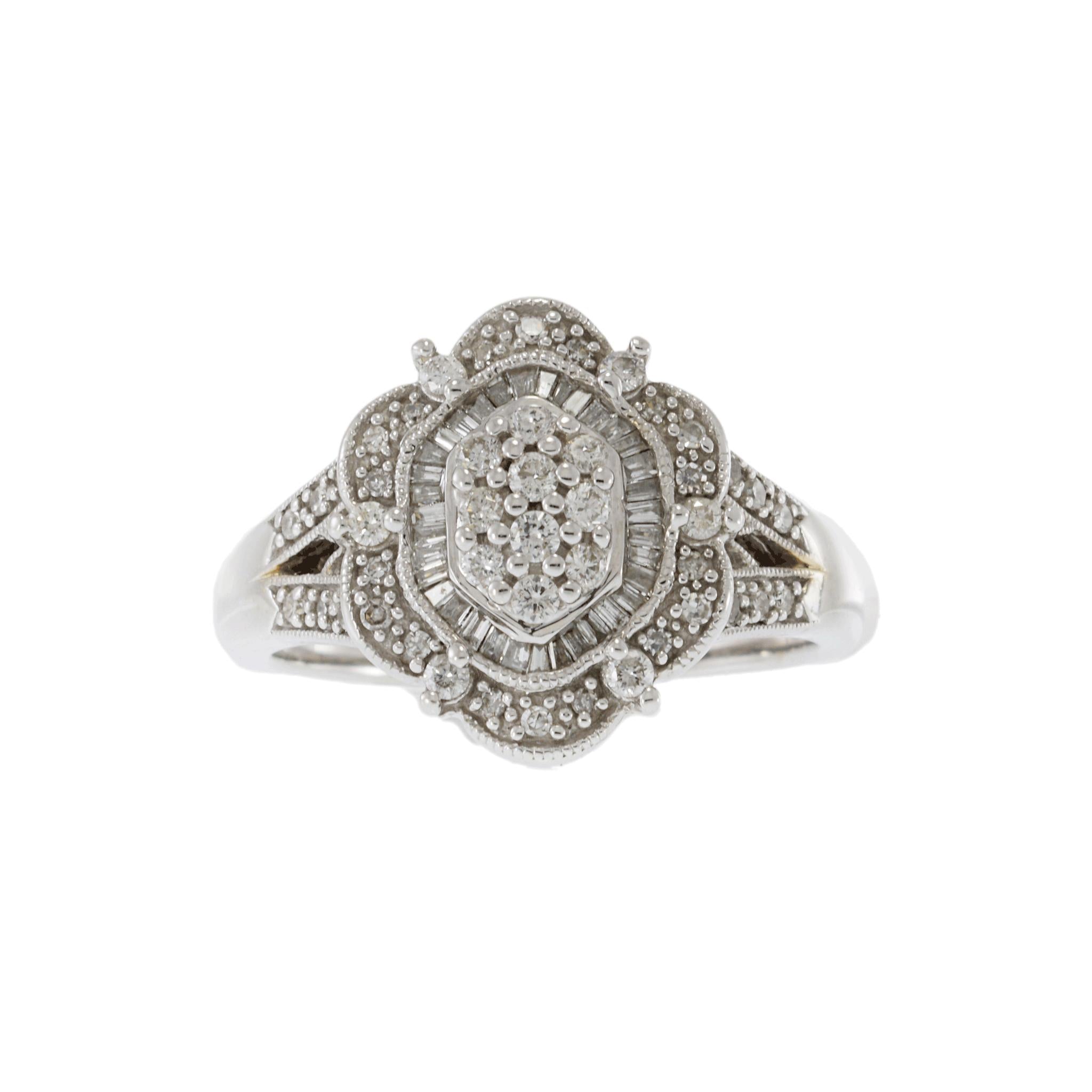 Estate 14KT White Gold Deco Style Diamond Ring